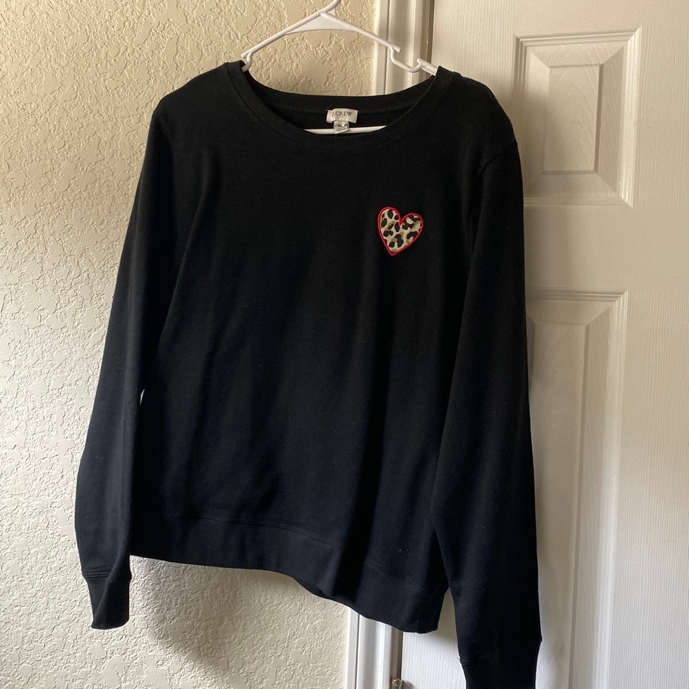 J Crew Sweater Sweatshirt Black Leopard Heart